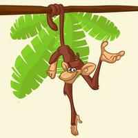 fofa macaco chimpanzé suspensão em madeira ramo vetor