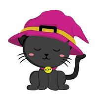 fofa Preto gato com bruxa chapéu desenho animado animal ilustração vetor clipart adesivo