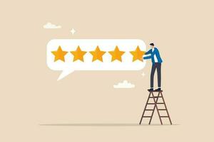 5 estrelas Avaliação opinião, cliente satisfação, Comente ou dando produtos análise, melhor reputação ou classificação, avaliação, excelente prêmio conceito, cliente ou cliente dando cinco estrelas comentários análise. vetor