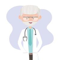 médico maduro com jaleco e estetoscópio equipe médica profissional praticante personagem de desenho animado vetor