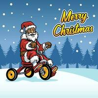 santa claus passeio três roda bicicleta vetor