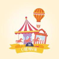 Fun fair carnaval carrossel de balão de ar e bilheteria recreação entretenimento vetor