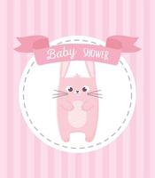 chá de bebê, cartão de decoração redonda de coelho rosa vetor