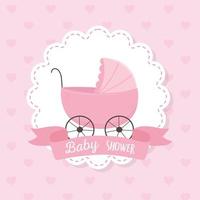 chá de bebê, fita rosa para carrinho de bebê etiqueta decoração corações fundo vetor
