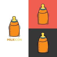 logotipo do ícone kawaii de garrafa de leite para bebê e crianças adesivo de ícone de doodle desenhado à mão de desenho bonito vetor