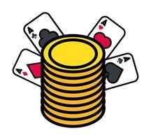 dinheiro de moedas e cartões de pôquer de cassino vetor