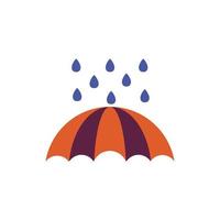 ícone de estilo plano de guarda-chuva com gotas de chuva vetor