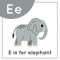 aprendendo o alfabeto inglês para crianças. letra e. elefante bonito dos desenhos animados. vetor