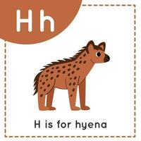 Aprendendo Inglês alfabeto para crianças. carta h. fofa desenho animado hiena. vetor