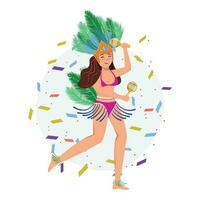 feliz jovem mulher dançando às a carnaval. carnaval, mascarada, samba, festa conceito ilustração vetor