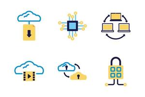 pacote de ícones de estilo de cores lineares de computação em nuvem vetor