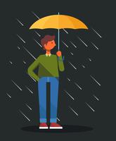 Menino, segurando, guarda-chuva, ilustração vetor