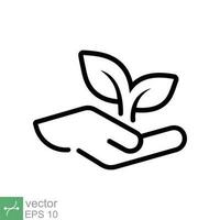 eco amigáveis ícone. simples esboço estilo. meio Ambiente proteção, plantar em mão, natureza, folha fotos assinaturas, ecologia Apoio, suporte conceito. linha vetor ilustração isolado em branco fundo. eps 10.