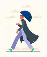 Menino, segurando, guarda-chuva, ilustração vetor