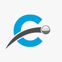 golfe logotipo em carta c conceito com comovente golfe bola ícone. hóquei esporte logótipo símbolo vetor