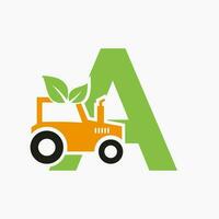 carta uma agricultura logotipo conceito com trator ícone vetor modelo. eco Fazenda símbolo