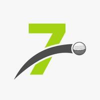 golfe logotipo em carta 7 conceito com comovente golfe bola ícone. hóquei esporte logótipo símbolo vetor