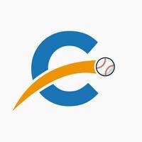 beisebol logotipo em carta c com comovente beisebol ícone. beisebol logótipo modelo vetor