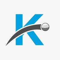 golfe logotipo em carta k conceito com comovente golfe bola ícone. hóquei esporte logótipo símbolo vetor