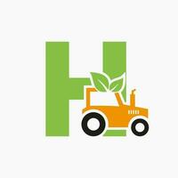 carta h agricultura logotipo conceito com trator ícone vetor modelo. eco Fazenda símbolo