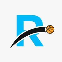 basquetebol logotipo em carta r com comovente basquetebol ícone. cesta bola logótipo símbolo vetor