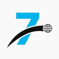 carta 7 logotipo conceito com global mundo ícone vetor modelo
