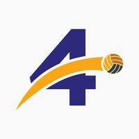 voleibol logotipo em carta 4 com comovente voleibol bola ícone. voleio bola símbolo vetor