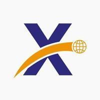 carta x logotipo conceito com global mundo ícone vetor modelo