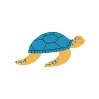 tartaruga mão desenhado dentro plano estilo. vetor ilustração