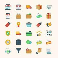 conjunto de ícones de compras e comércio eletrônico vetor