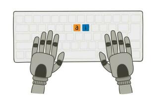 fechar acima mão do robô com teclado e ai texto topo ângulo visualizar. artificial inteligência conceito vetor