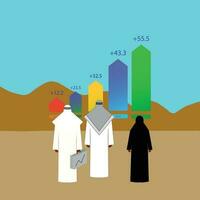 árabe o negócio homem e o negócio mulher com o negócio gráfico e caso vetor