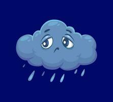desenho animado fofa nuvem clima personagem com chuva vetor