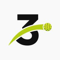 pickleball logotipo em carta 3 com comovente pickleball ícone. pickleball placa modelo vetor