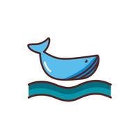 ícone de estilo de cor de linha animal do mar baleia vetor