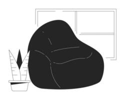 acolhedor suave assento plano monocromático isolado vetor objeto. quarto interior. beanbag mobiliário. editável Preto e branco linha arte desenho. simples esboço local ilustração para rede gráfico Projeto