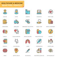Conjunto de ícones de cuidados de saúde e medicina vetor