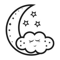 uma nuvem dorme em a lua, vetor ilustração, contorno