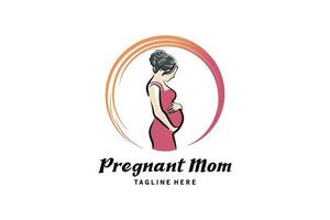 gravidez logotipo projeto, criativo mão desenhado grávida mulher silhueta logotipo vetor ilustração