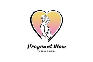 gravidez logotipo projeto, mão desenhado grávida mulher silhueta logotipo vetor ilustração dentro amor
