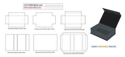 luxo rígido caixa, magnético rígido caixas dieline modelo e 3d caixa vetor