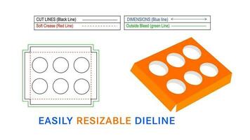 papel único 6 orifício inserir caixa, 6 orifício inserir Bolinho caixas dieline modelo e 3d vetor Arquivo