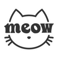 Miau letras dentro gato cabeça pictograma, com orelhas e bigodes. fofa Projeto para felino amantes e gato mães. vetor