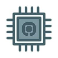 microchip ícone. CPU, central em processamento unidade, computador processador, lasca símbolo dentro círculo. abstrato tecnologia logotipo. simples volta ícone isolado em branco fundo. criativo moderno vetor logotipo