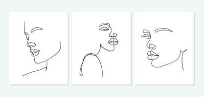 conjunto de retratos. ilustração vetorial simples e minimalista de rosto de mulher bonita. desenho de linha. vetor