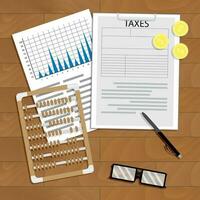 análise do Forma de pagamento do impostos. estatístico lucro Cálculo, renda e auditar com ábaco, vetor ilustração
