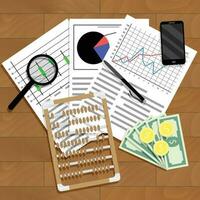 financeiro análise do Estatisticas. relatório contabilidade Visão estatístico, vetor ilustração bancário mesa