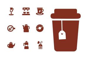 pacote de ícone de silhueta de café e chá vetor