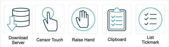 uma conjunto do 5 misturar ícones Como baixar servidor, censurar tocar, levantar mão vetor