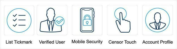 uma conjunto do 5 misturar ícones Como Lista sinal de visto, verificado do utilizador, Móvel segurança vetor